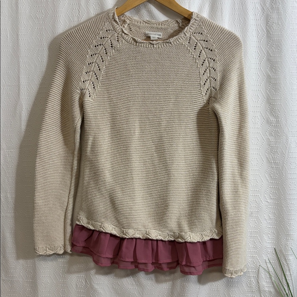 Garnet Hill Kids cream Knit Sweater With Chiffon Trim Size Large